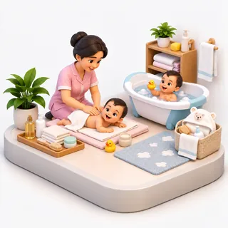 Baby Massage & Bath illustration